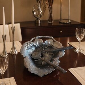 Arthur Court 2011 Grape Leaf Serving Bowl Set with Salad‎ Servers 3pc Aluminum